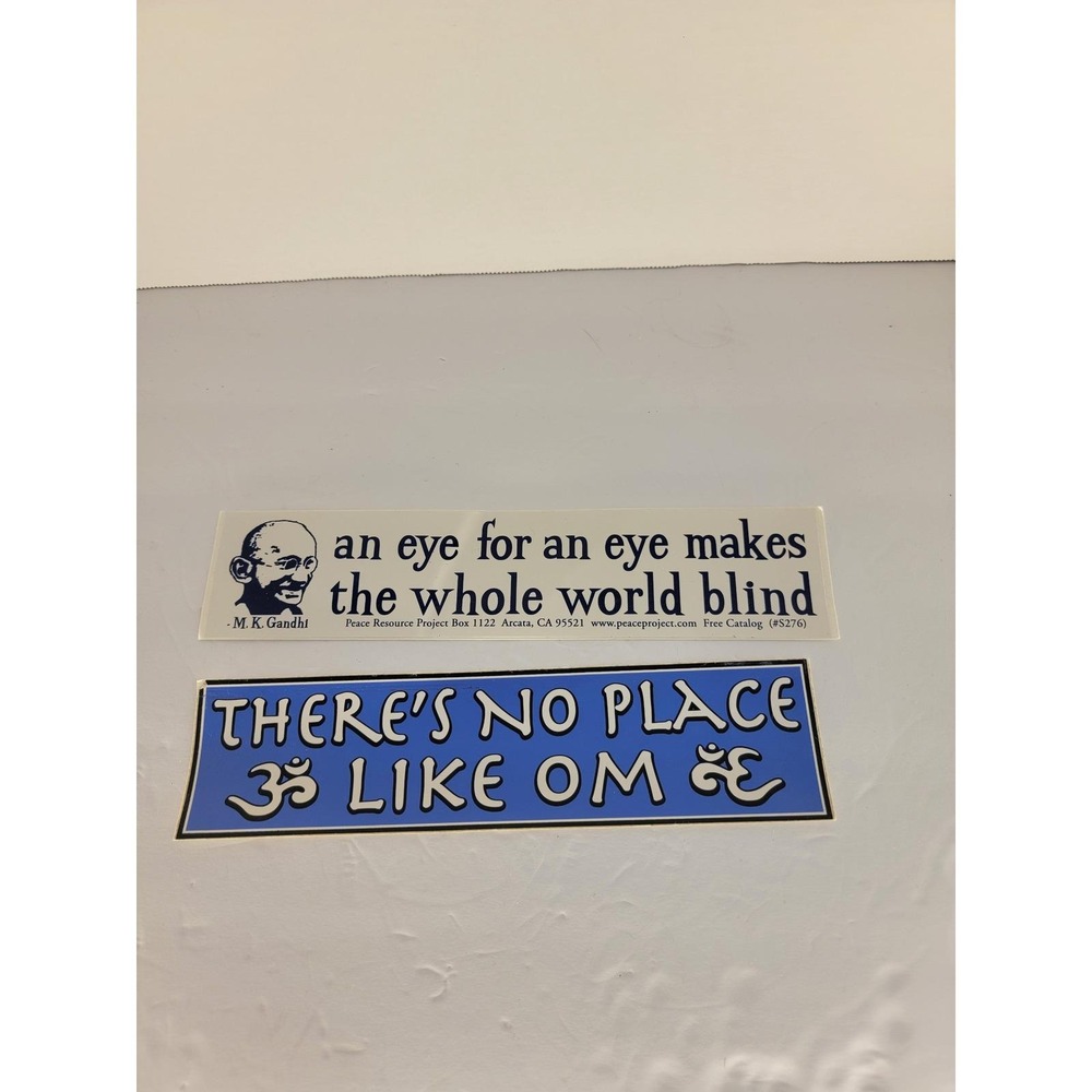 Vintage Gandhi Eye for an Eye & No Place Like Om Bumper Sticker Lot 2pc Peace